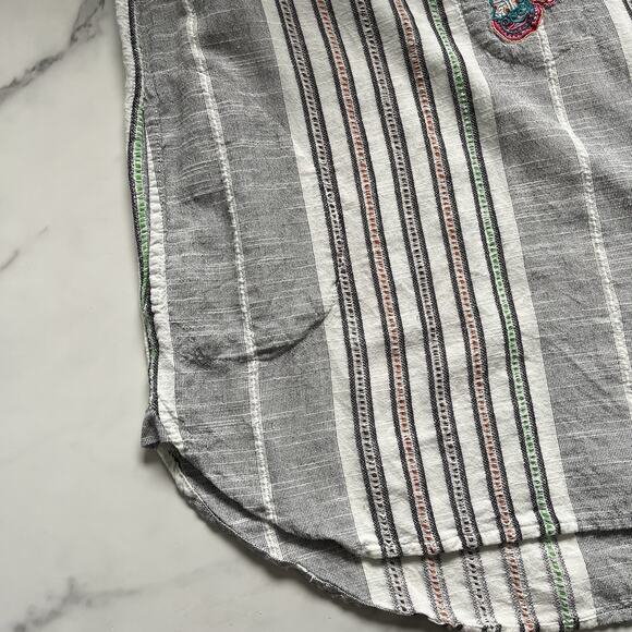 Soft Surrounding Brookhaven Tunic V Neck Floral Embroidered Striped Size L Boho - Picture 8 of 12